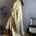 Beige Maroon Kanjivaram Silk Saree Traditional Zari Woven Designer Saree