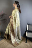 Beige Maroon Kanjivaram Silk Saree Traditional Zari Woven Designer Saree