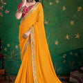 Mustard Yellow Bandhej Georgette Saree and Designer Blouse