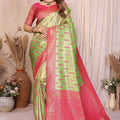 Green Pink Banarasi Silk Saree with Rich Zari Weaving and Contrasting Pallu 