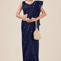 Navy Blue Net Saree with Heavy Sequins Embroidery Designer Blouse