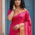 Elegant Rani Pink Silk Saree with Golden Zari Border Buti Design