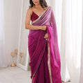 Rani Pink Organza Silk Saree with Designer Golden Lace Border