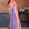 Pink Lavender Embroidered Organza Silk Saree Designer Border