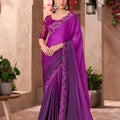 Purple Georgette Saree Embroidered Lace Border Designer Blouse