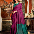 Magenta and Green Dual Tone Silk Saree with Minimal Design