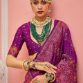 Luxury Purple Patola Silk Saree With Traditional Bandhej And Contrast Border