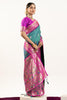Teal Green Paithani Silk Saree with Pink Border Floral Zari Woven Pallu