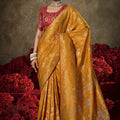 Mustard Yellow Banarasi Silk Saree Rich Gold Zari Weaving Embroidered Border 
