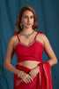 Red Satin Silk Saree with Gold Zari Border Designer Party Wear