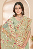 Designer Sage Green Net Floral Embroidered Saree Heavy Border Blouse
