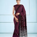 Wine Maroon Sequined Georgette Saree with Designer Blouse