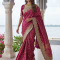 Rani Pink Banarasi Silk Saree Heavy Zari Embroidery Rich Designer Border