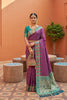 Magenta Silk Saree Teal Green Contrast Border Zari Weaving Festive Wear