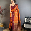 Rust Orange and Maroon Banarasi Silk Saree with Rich Zari Weaving