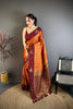 Rust Orange and Maroon Banarasi Silk Saree with Rich Zari Weaving