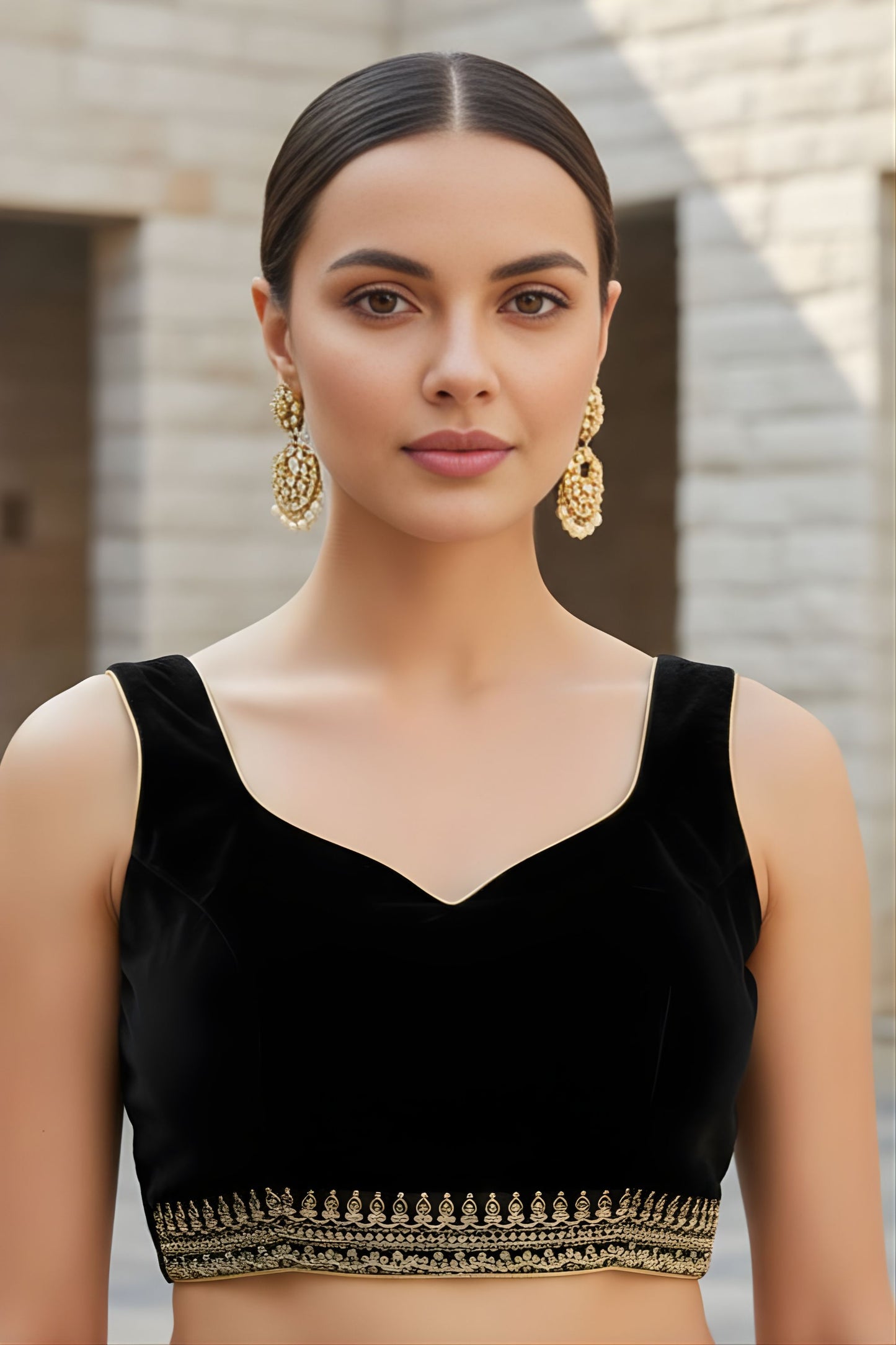 Black Organza Saree Designer Embroidered Border Sleeveless Blouse