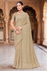 Beige Georgette Saree Heavy Gold Zari Embroidery Designer Blouse 