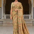 Elegant Beige Multi-Color Woven Silk Saree with Intricate Traditional Prints