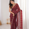 Maroon Organza Silk Saree Golden Zari Embroidery Designer Blouse
