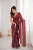Maroon Organza Silk Saree Golden Zari Embroidery Designer Blouse