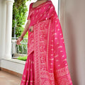 Rani Pink Cotton Silk Saree with Traditional Woven Border