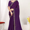  Deep Purple Silk Saree with Rich Golden Zari Border Designer Saree