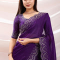 Designer Purple Georgette Saree Heavy Embroidered Border Blouse