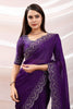 Designer Purple Georgette Saree Heavy Embroidered Border Blouse