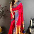 Hot Pink Soft Silk Saree with Grey Border and Designer Pallu