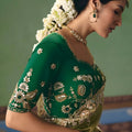 Olive Green Organza Saree Heavy Zari Embroidery Border Designer Blouse