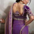 Luxury Purple Soft Silk Saree Heavy Embroidered Designer Blouse Zari Border