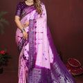 Purple Banarasi Silk Saree Silver Zari Border Traditional Motifs Saree
