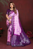 Purple Banarasi Silk Saree Silver Zari Border Traditional Motifs Saree