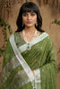 Olive Green Linen Saree with Silver Zari Border Lightweight Saree