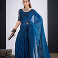 Teal Blue Organza Silk Saree with Black Embroidered Blouse