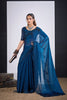 Teal Blue Organza Silk Saree with Black Embroidered Blouse