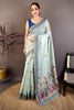 Elegant Mint Green Linen Cotton Saree Floral Print Pallu