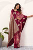 Maroon Rose Pink Banarasi Silk Saree Gold Zari Motifs Grand Woven Pallu