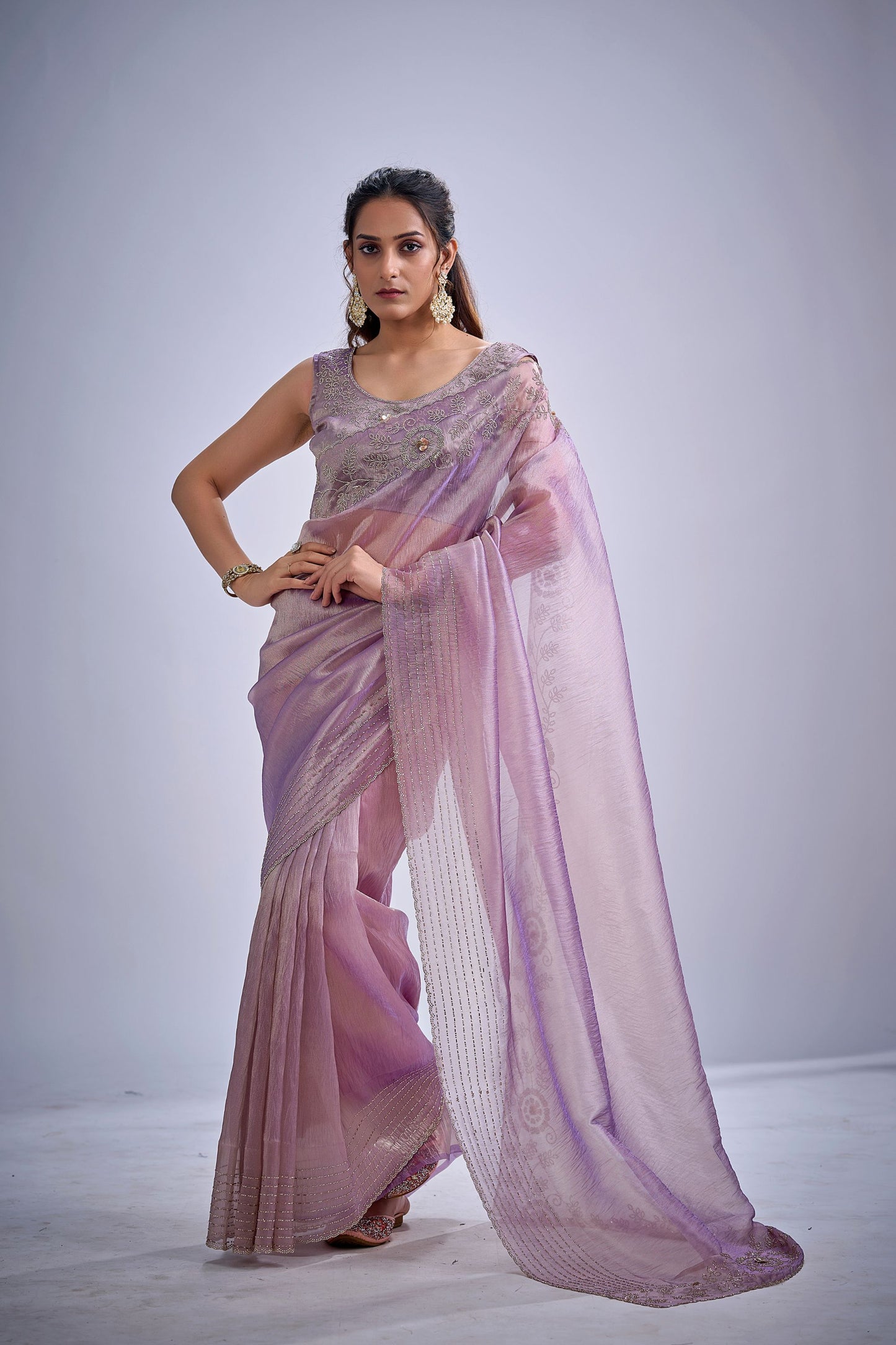 Lavender Pink Silk Saree with Zari Embroidery Designer Blouse