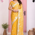Designer Yellow Embroidered Saree with Blouse Party Wear