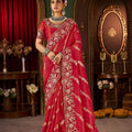 Royal Red Heavy Embroidered Silk Blend Saree with Designer Blouse 