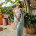 Mint Green Silver Ombre Saree and Designer Border Party Saree