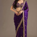 Deep Purple Silk Saree Heavy Zari Embroidered Border Designer Blouse 