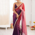 Purple Organza Silk Saree Designer Gold Lace Border Matching Blouse