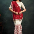 Red And Off-White Georgette Saree with Embroidery Border Designer Border