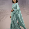 Sea Green Silk Saree with Embroidered Border Designer Blouse
