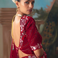 Wine Red Embroidered Silk Saree with Zari Work Festive Wear