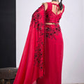 Red Organza Saree with Black Floral Embroidery Designer Saree