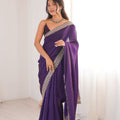 Royal Purple Organza Saree with Designer Embroidered Border 